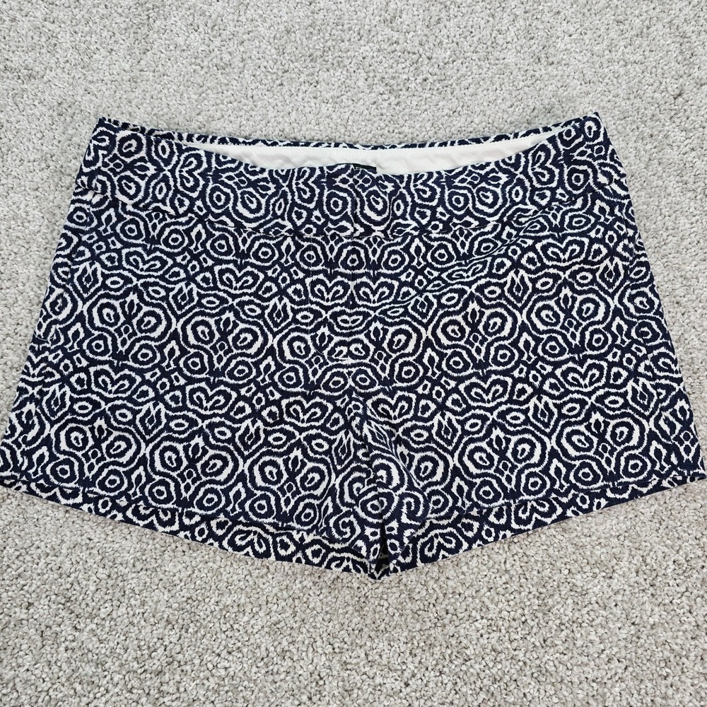 J. Crew Womens Shorts Size 8 Navy Blue White Print Cotton Blend